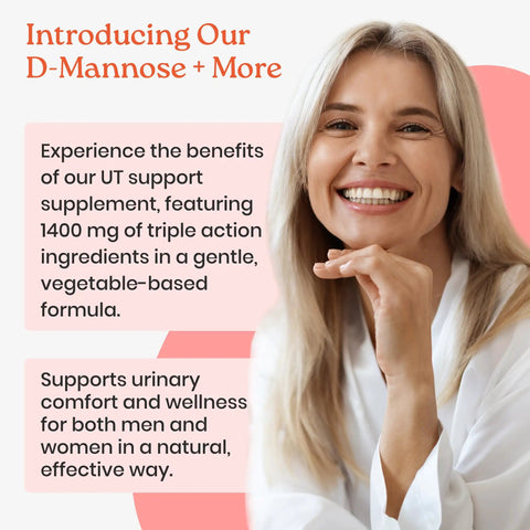 D Mannose With Cranberry And Hibiscus For Urinary Tract Health For Women And Men Daily Support with smiling woman