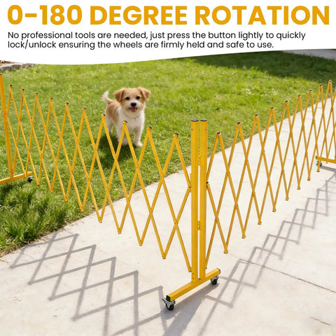Worksite Tough Heavy Duty Steel Traffic Barricade With Smooth Glide Wheels And No Fuss Scissor Safety Gate for jobsite safety.