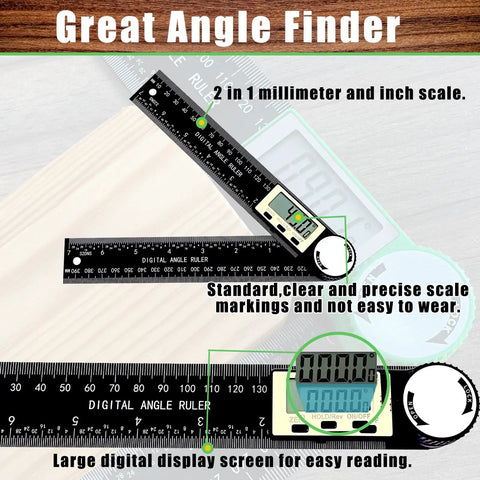 Super Solid Two In One Digital Angle Finder Protractor And Miter Saw Gauge showing precise digital display and scale markings.