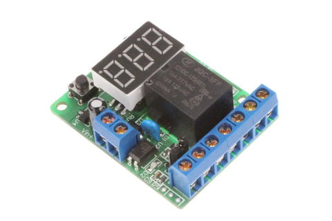 Voltage Relay Module With Upper And Lower Limit Detection, On Off Control, Over Voltage Protection, Battery Charge And Discharge Timing, 0-99.9V Display, Works With DC 12V And 24V Systems For Auto, Marine, And Solar Projects. Compact PCB relay module with 3-digit display and screw terminals