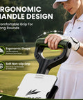 Top Shelf Two Wheel Golf Pull Cart Lightweight Foldable Push Cart Built From Heavy Duty Steel With Quick Adjust Straps providing ergonomic handle grip design.