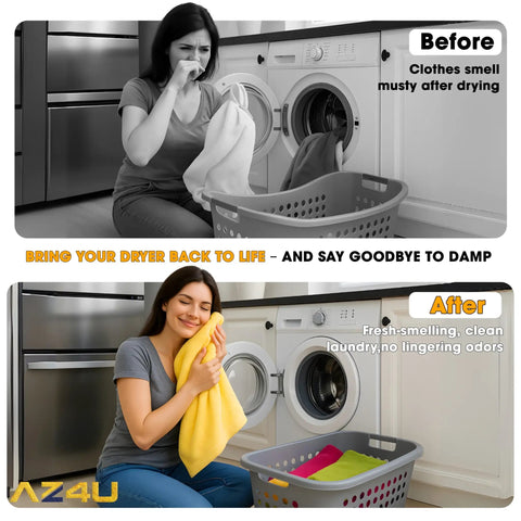 Before and after using Dryer Heating Element Assembly Replacement Kit For Samsung Dryers with improved drying results.