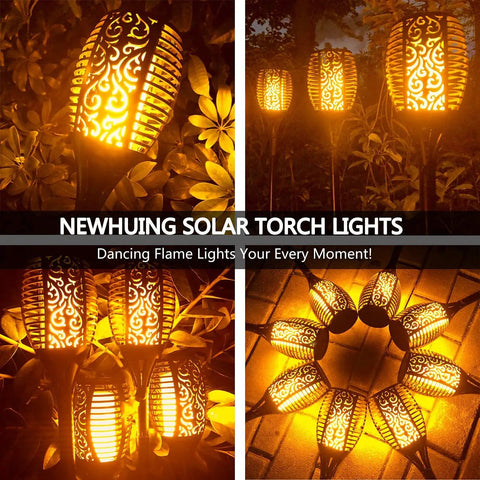 Outdoor Solar Torch Lights Set With 96 LED Beads, 43 Inch Waterproof Landscape Pathway Lamps With Realistic Dancing Flame