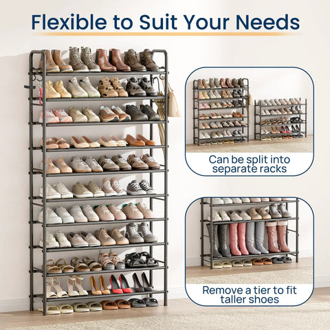 Heavy Duty 10 Tier Shoe Rack Garage Storage Maxes Out Your Space Fitting 44 Pairs Of Adult Kicks With Ease Black Steel Vertical Organizer For Apartments Mudrooms And Closets
