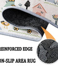 Machine Washable 4x6 Ft Large Area Rug Cartoon Farm Tractor Design Ultra Soft Cozy Low Pile For Living Room Or Bedroom White Non Slip Floor Carpet Kid Family Pet Friendly Home Decor showing non-slip backing and reinforced edge