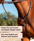 Horse Martingale Stopper Rubber Rein Stopper Must Have Set visible on brown horse, promoting secure fit and strap alignment.