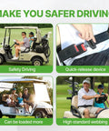 Solid Universal Golf Cart Seat Belt Kit Two Piece Heavy Duty Safety Harness Lock Front And Rear Seats Tight Easy Hook Install For Ezgo Yamaha Clubcar with quick-release device.