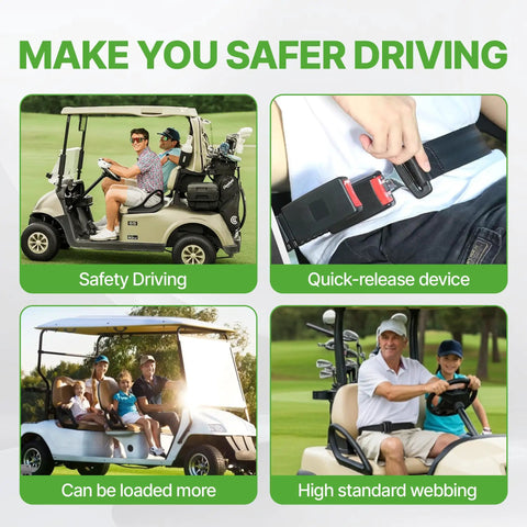 Solid Universal Golf Cart Seat Belt Kit Two Piece Heavy Duty Safety Harness Lock Front And Rear Seats Tight Easy Hook Install For Ezgo Yamaha Clubcar with quick-release device.