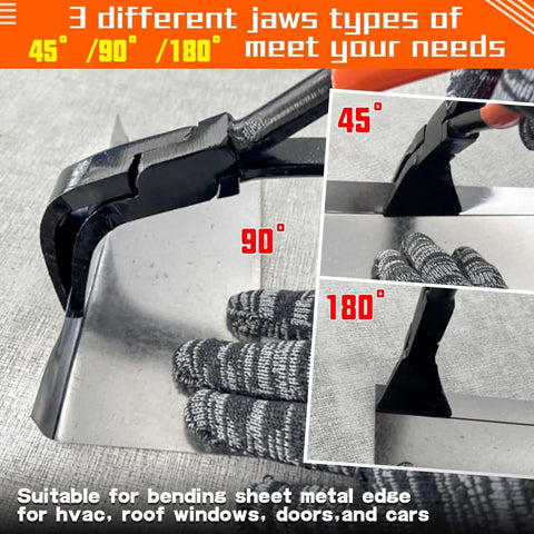Three Piece Pro Grade Hand Seamer Set With 45 90 180 Degree Jaws bending metal sheet for tight spaces in roofing HVAC work