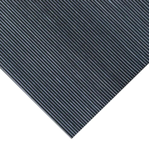 Close-up of Fine Rib Corrugated Rubber Floor Mat Runner for Indoor Entryways, 3ft by 10ft, Black, Built Tough, showing texture details.