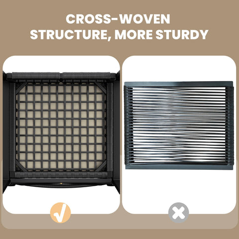 Chill Outdoor 5 Piece Wicker Rattan Conversation Set cross-woven structure detail for durable seating.