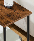 Top view of rustic brown two-shelf side table, part of Super Handy End Table With Built In Charging Station And USB Port Type C Outlet.