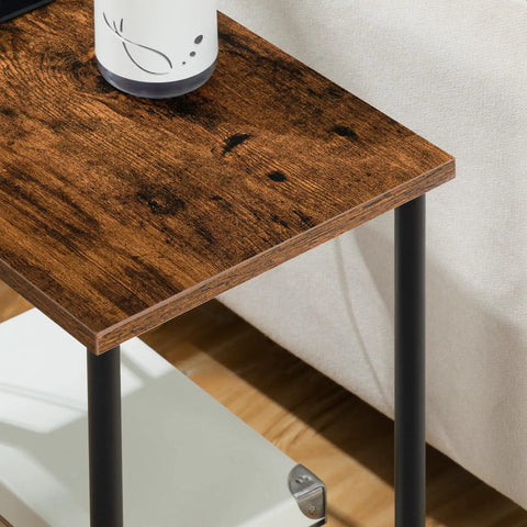 Top view of rustic brown two-shelf side table, part of Super Handy End Table With Built In Charging Station And USB Port Type C Outlet.