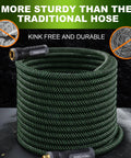 Relxitl garden hose, green braided 100 ft non-expanding hose with 10-function sprayer, front view
