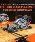 Rolling Circular Saw Guide and Cut Setter For Left Blade Saws, compatible with 7-1/4" and 6-1/2" sidewinder saws