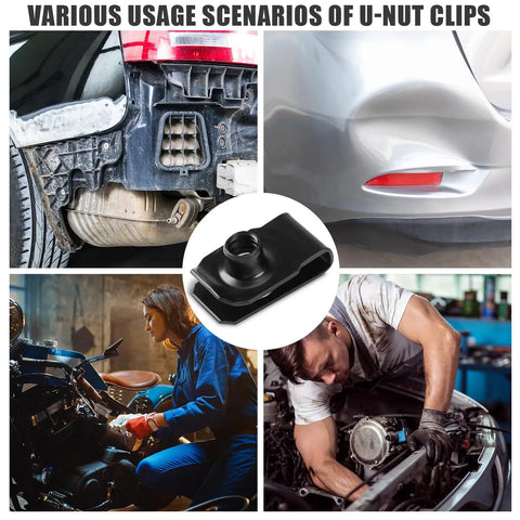 25 Pack Black Extruded U Style Spring Nuts For Automotive Fender Bumper And Grill Retainer Clips 1/4-20 Thread in various applications.