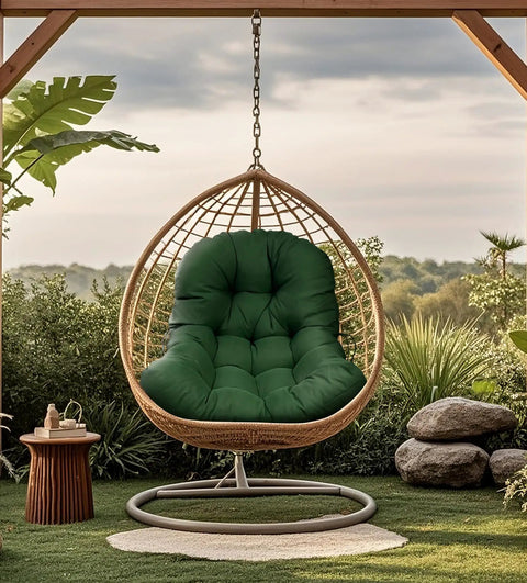 Outdoor Egg Chair Cushion With Ties Non Slip Waterproof U Shaped Replacement Cushions For Swing Egg Chair Dark Green 47x35 Inches