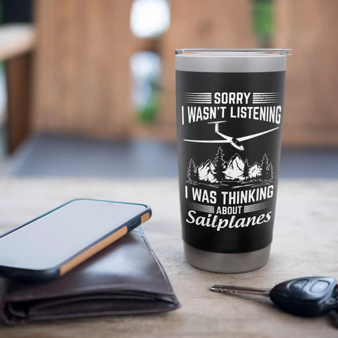 Insulated Stainless Steel Tumbler For Sailplane Pilots And Glider Enthusiasts Keeps Drinks Cold Or Hot While You Soar The Skies A Perfect Gift For Aviation Nerds Flight Lovers And Backyard Flyers with an aviation-themed design
