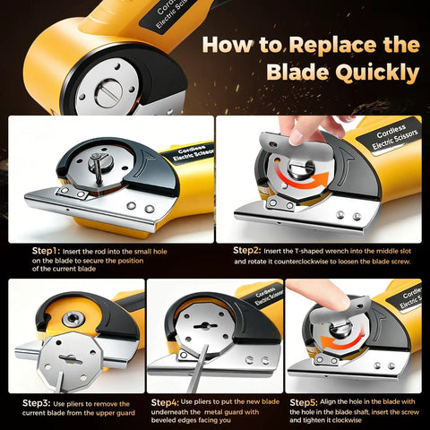 How to replace the blade for Super Snazzy Cordless Electric Box Cutter with detailed steps and blade installation guide.