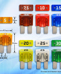 Heavy Duty 17 Piece Auto Fuse Box Kit Featuring Add A Circuit Taps Blade Fuses 5 TO 30 Amps includes various colored fuses.