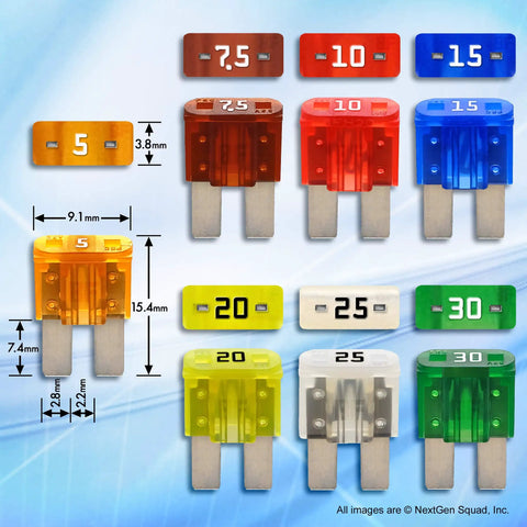 Heavy Duty 17 Piece Auto Fuse Box Kit Featuring Add A Circuit Taps Blade Fuses 5 TO 30 Amps includes various colored fuses.