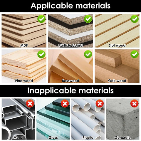 Applicable and inapplicable materials for Six Piece Square Hole Drill Bit Set High Speed Steel Mortising Chisel Bits For Woodworking Pine Mdf Particle Board 1/4 To 9/16 Inches Badass Woodworking Kit.