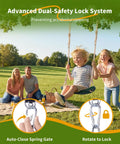 Children enjoying Weatherproof Kids Swing Seat With 264 Lb Capacity on a tree swing in a sunny park, featuring dual-safety lock system.