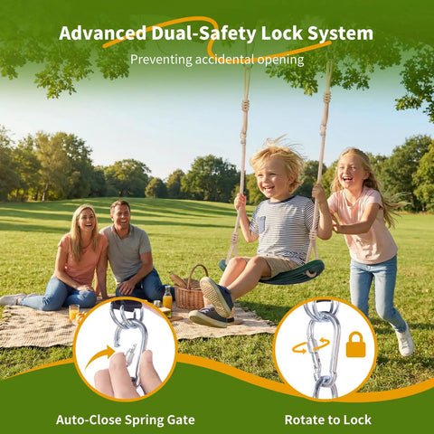 Children enjoying Weatherproof Kids Swing Seat With 264 Lb Capacity on a tree swing in a sunny park, featuring dual-safety lock system.