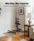 Adjustable Blue Steel Squat Assist Frame For Glute And Quad Growth Heavy Duty Beast Mode Leg Day Crusher With Four Resistance Levels in living room showing dimensions.