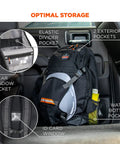 Arsenal 5188 Jobsite Backpack with 39L capacity showcasing hard hat storage and multiple pockets in vehicle seat.