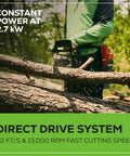 Person using 82V 18 Inch Brushless Cordless Chainsaw With 2.7kW Power in a forest setting, cutting a tree