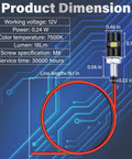 Dimensions and specs of 2 Pack White LED License Plate Lights for Motorcycle and Car, Waterproof Tag Lamp Bulbs.