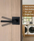 Single Sided Dummy Door Handle For Closet Or Pantry No Turning Matte Black Reversible Interior Push Pull Lever HD1601-DB-Dummy-4P on wood door