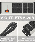 Image of a Two Pack Heavy Duty Power Strip With Eight Outlets And 20 Amp Surge Protection, 12 Gauge Industrial Cord, wall mount.