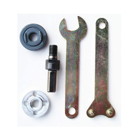 Amazon 6-piece arbor mandrel adaptor kit: metal shaft adapter, open-end wrench, and two long mounting plates