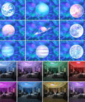 Ocean Wave Projector Night Light With 14 Galaxy Colors And 10 Celestial Modes Including 9 Planets And 1 Star Built In Speaker Remote Control Bedtime Mood Lighting For Bedroom And Kids Room Decor with projected celestial images on rooms.