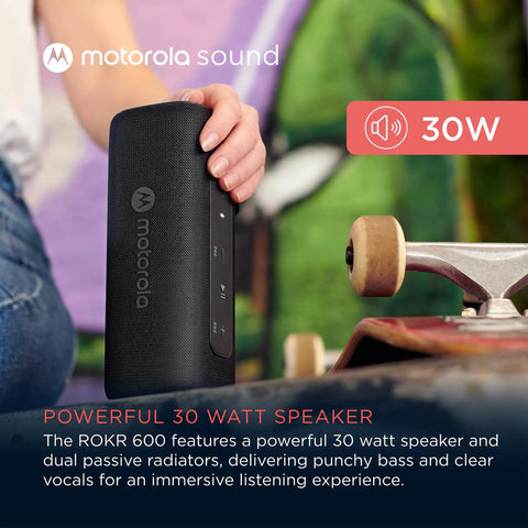 ROKR 600 Portable Bluetooth Speaker With Six Hour Playtime And IP67 Water Resistant For Home And Outdoors Compatible With iPhone Black Great For Travel And Outdoor Adventures With Rich Bass And Easy Pairing, black fabric speaker
