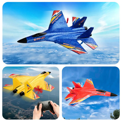 Blue, yellow, and red SU27 RC Airplane Ready To Fly Glider With 2.4 GHz Remote Control, 6 Axis Gyro, EPP Foam, Fighter Jet Look