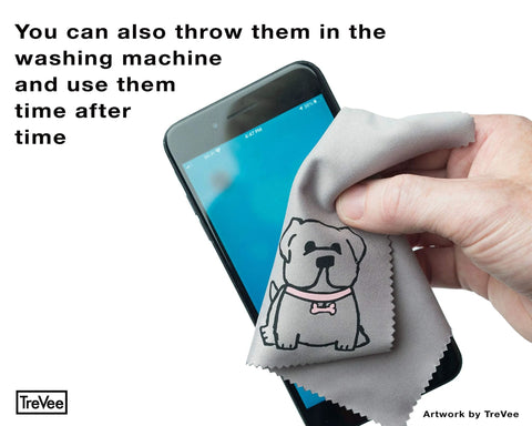 TreVee microfiber cleaning cloth with a cute dog illustration, 6x6 inches, for cleaning phone screens and eyeglasses