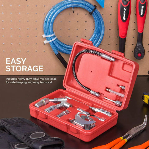 All-In-One Grease Gun Kit With Attachments And 90-Degree Swivel For Home Garage And Shop Industrial Quality Lubrication Accessory