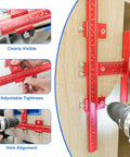 Professional Cabinet Hardware Jig For Handles And Pulls Aluminum Alloy Drilling Template shows adjustable fixture for precise hole alignment.