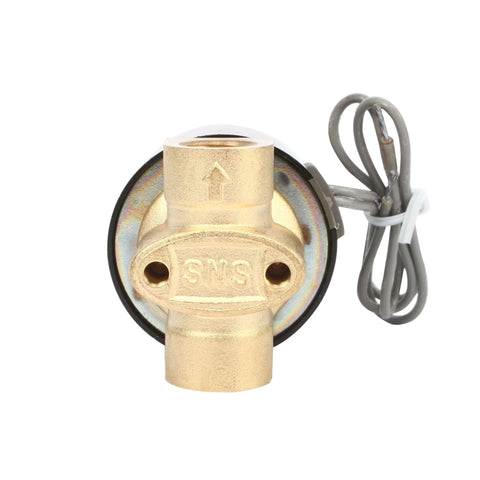 Front view of Brass 2 Way Normally Closed Electric Solenoid Valve, Quarter Inch NPT Port, DC 12 Volt, suitable for fluid control.