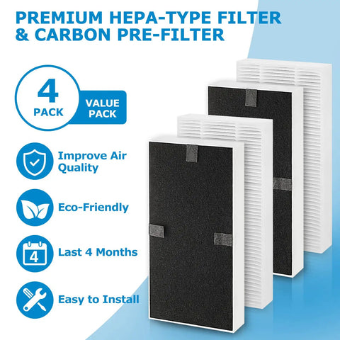 4 Pack FRF102B Replacement Filters For Febreze Air Purifiers FHT170 FHT180 FHT190 Dual Action HEPA Type Honeywell HHT270