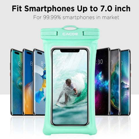 Floatable Waterproof Phone Pouch 2 Pack For Up To 7.0 Inch Devices IPX8 Seal With Easy Snap Lock Keeps Your Phone Safe From Water Snow Dirt
