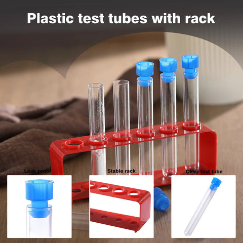 Two Pack Plastic Test Tube Rack With Caps Includes Twelve Clear Tubes And Two Red Holder Racks With Six Holes Each