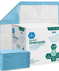 Top Shelf Super Absorbent Disposable Underpads 17 X 24 Inches Bone Dry Finish 100 Count Leak Proof Chux Pads stacked with packaging.