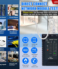 Front view of Go To RJ45 RJ11 RJ12 Cable Tester For Cat5 Cat5E Cat6 Cat6A POE With Remote Viewing And Wire Mapping device.