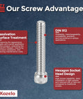 50 Pack M3 Socket Head Cap Screw Kit 304 Stainless Steel Bolts Assortment For Makers With Sizes M3x40 45 50 55 60mm Allen Socket Drive Includes Allen Wrench Handy For 3D Printers And DIY Projects showing a DIN 912 screw