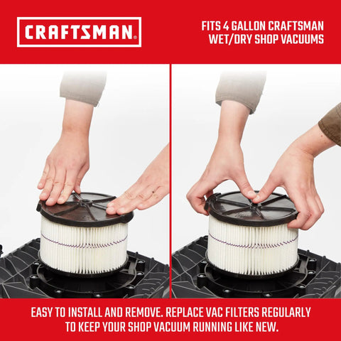 Installation of a Half Height General Purpose Wet Dry Vacuum Filter For Most 5 To 20 Gallon Shop Vacuums with quick lock system.