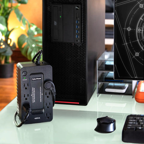 Standby UPS Battery Backup And Surge Protector For Home Office And Gaming Setup, 425VA 260W, 8 Outlets, Compact Design, Simulated Sine Wave, UL Certified, Keeps Your PC Rig, Console, And Router Safe